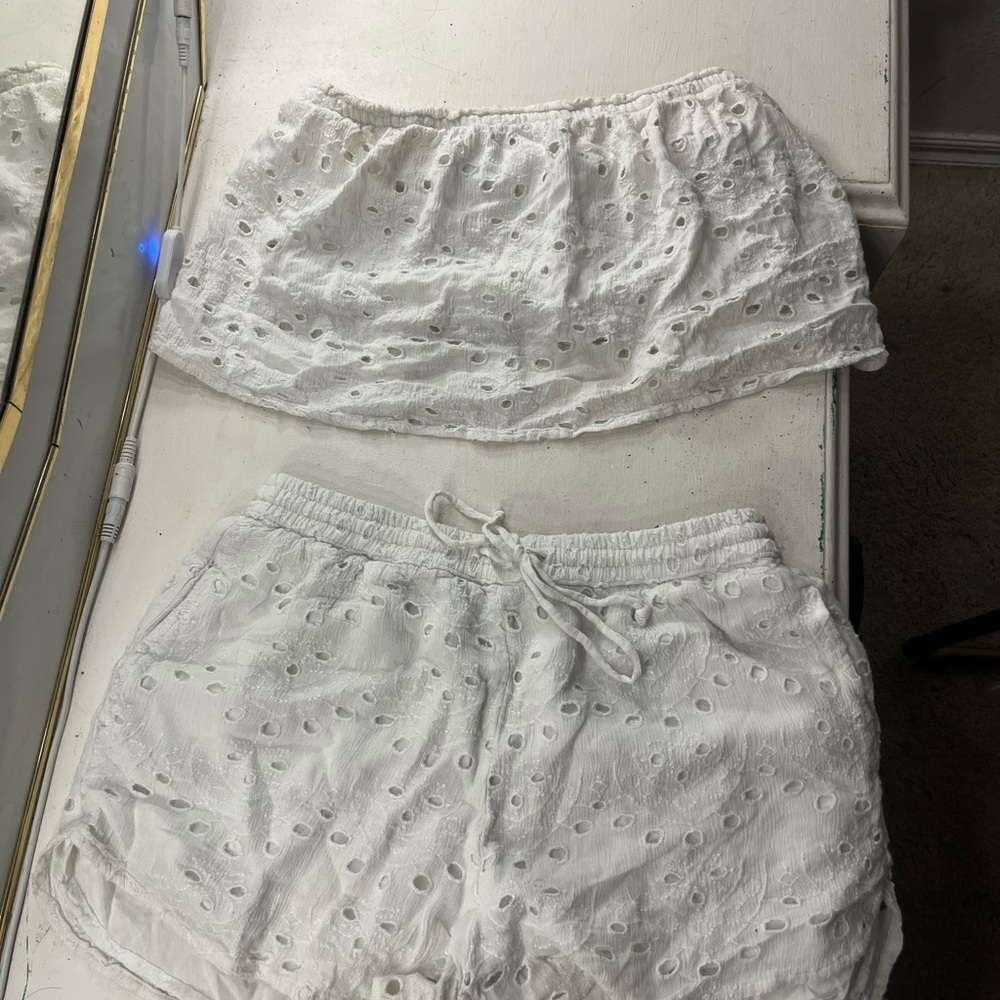 Hollister White Eyelet Crop Top and Shorts Set
